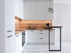 modern kitchen with convenient white furniture