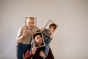 a family having fun with frames